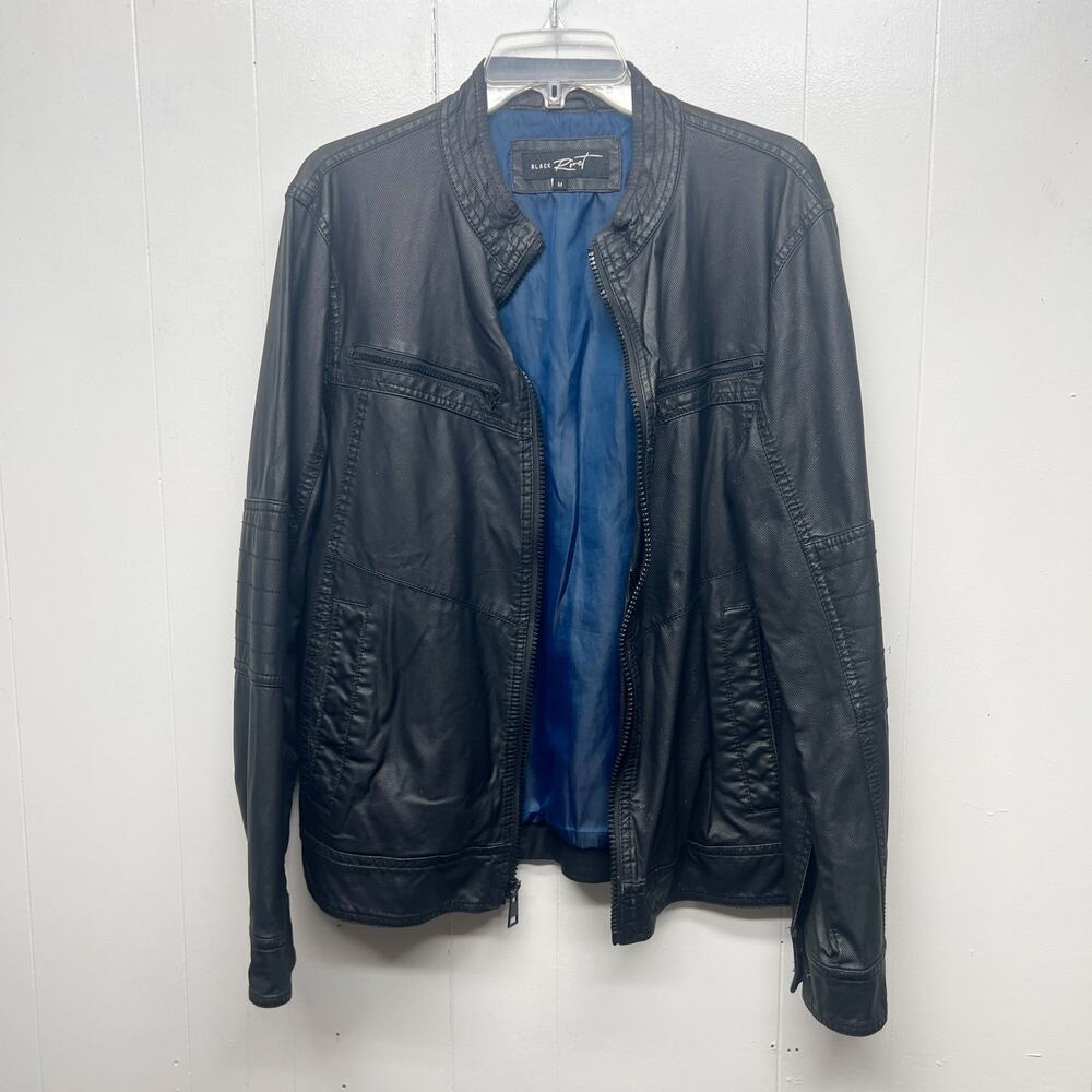 Black Rivet Black Faux Leather Men's Jacket Sz Medium Full Zip Lined Long Sleeve
